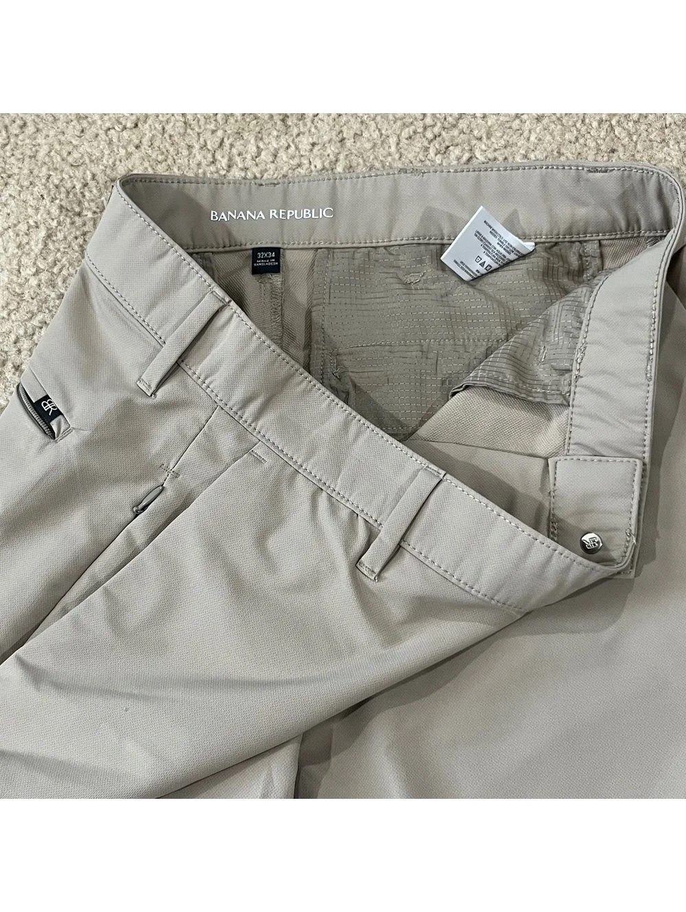 Banana Republic Mens Performance Stretch Pants 32x34 Tan Slim Flat Front